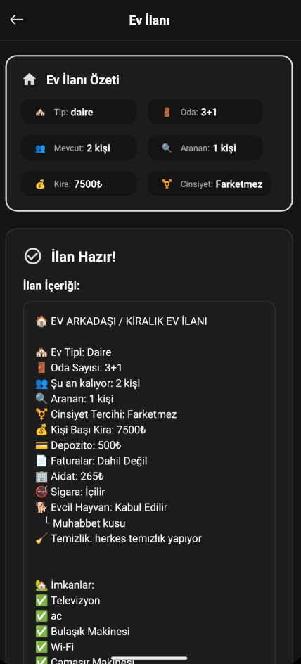 Ev ilanı paylaş, kafadaş arkadaşını bul